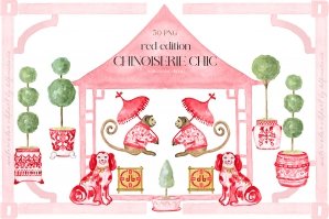 Chinoiserie Red Watercolor Topiary