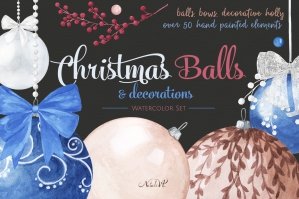 Christmas Balls And Decorations Watercolor Set
