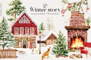 Winter Story - Watercolor Christmas Clipart