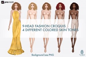Female Fashion Figure Templates - Catwalk Model - 4 Different Colored Skin Tones