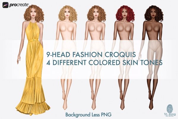 5 Female Fashion Croquis Templates, 3 Different Dark Skin Tones Color, 10  Head Fashion Figure -  Canada