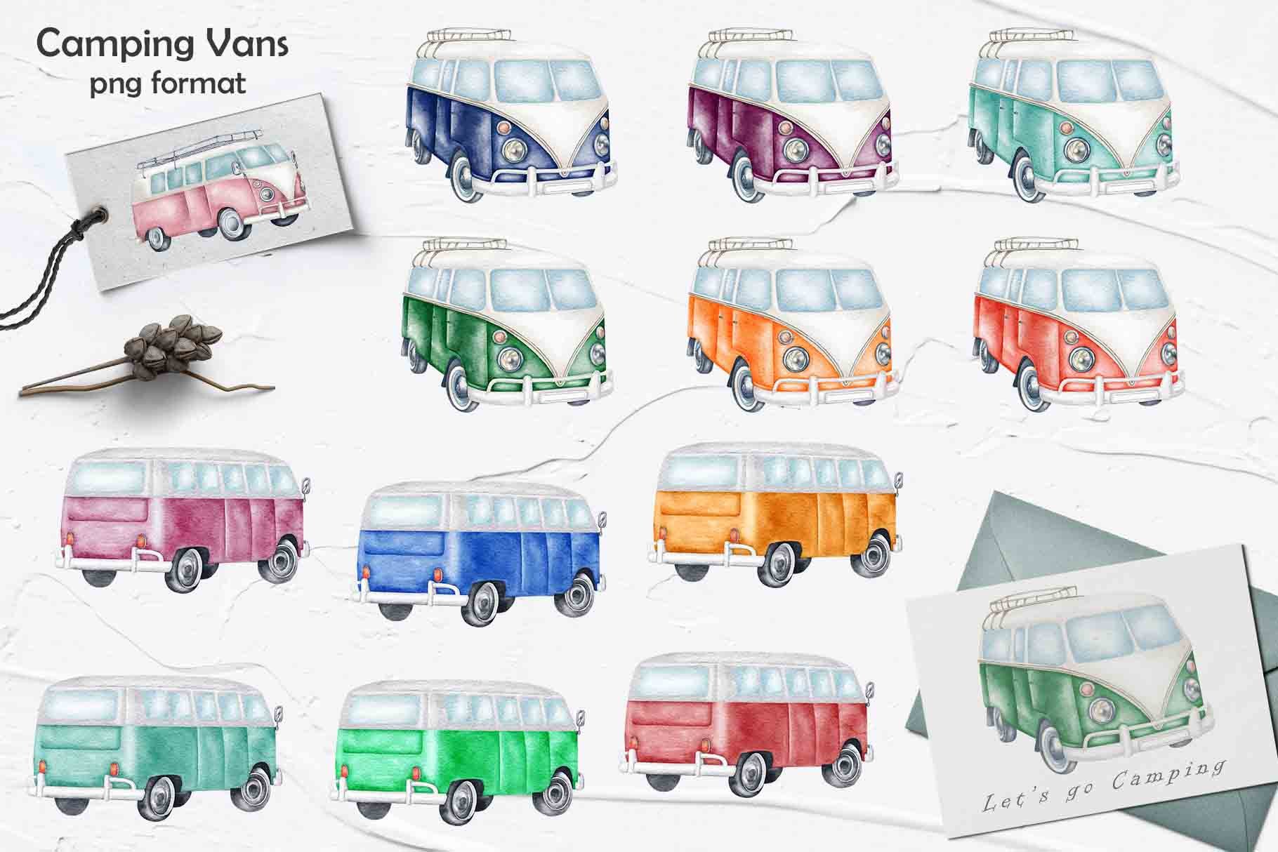 Camping Vans Watercolor Clipart - Design Cuts