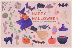 Happy Halloween - Risoprint Clipart Collection