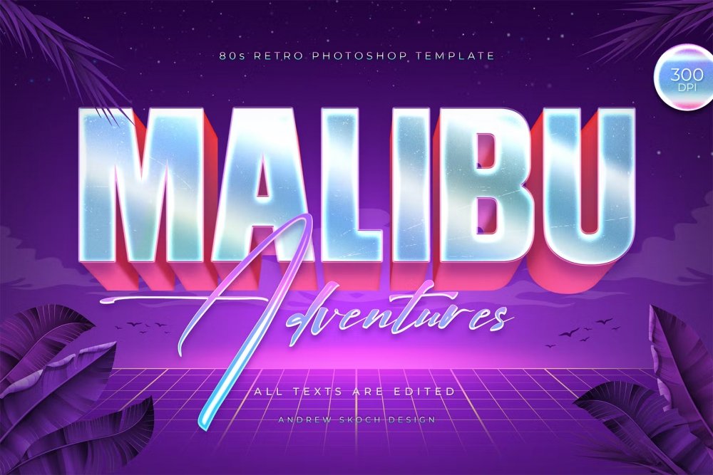 Malibu - 80s Retro Logo Mockup - Design Cuts