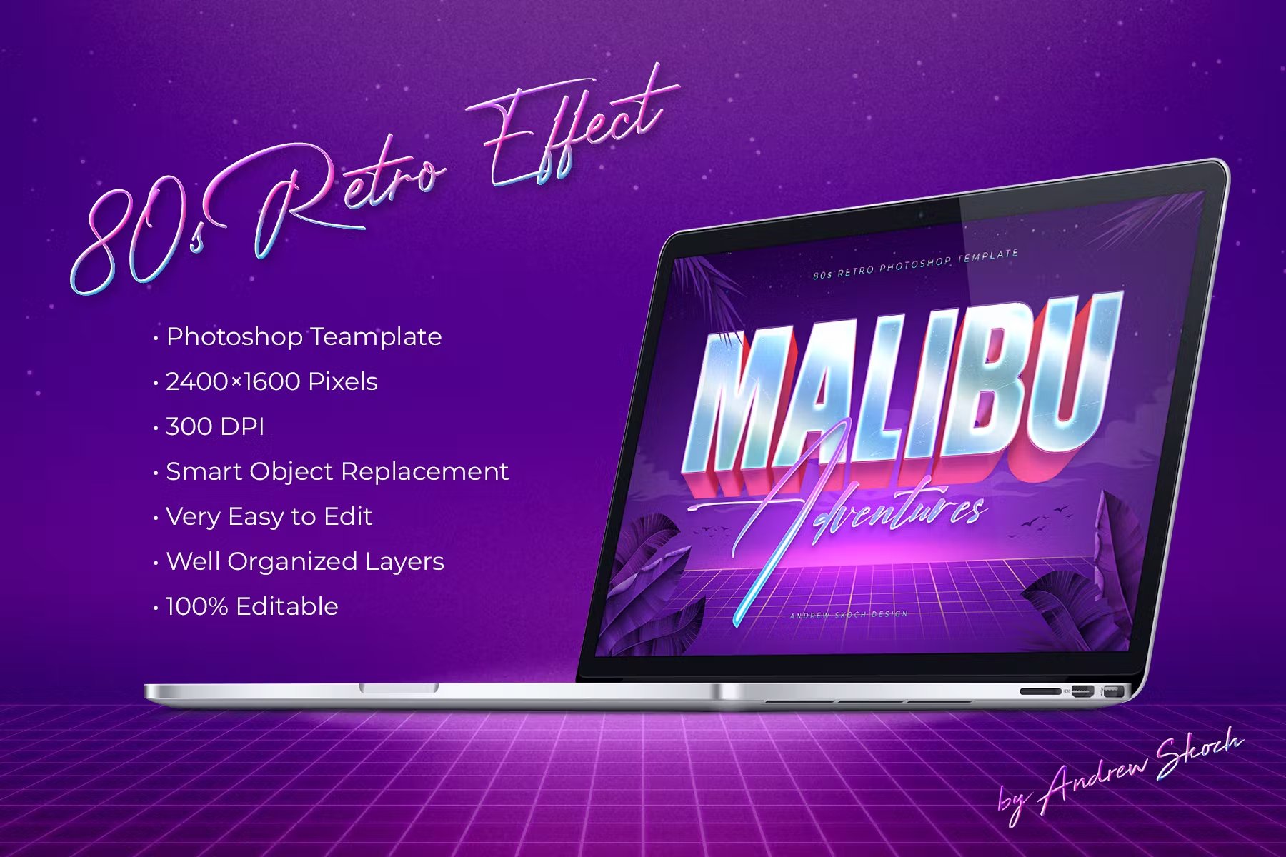 Malibu - 80s Retro Logo Mockup - Design Cuts