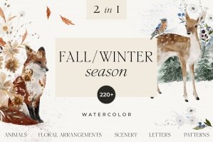 Fall & Winter 2 In 1 Watercolor Floral And Animals