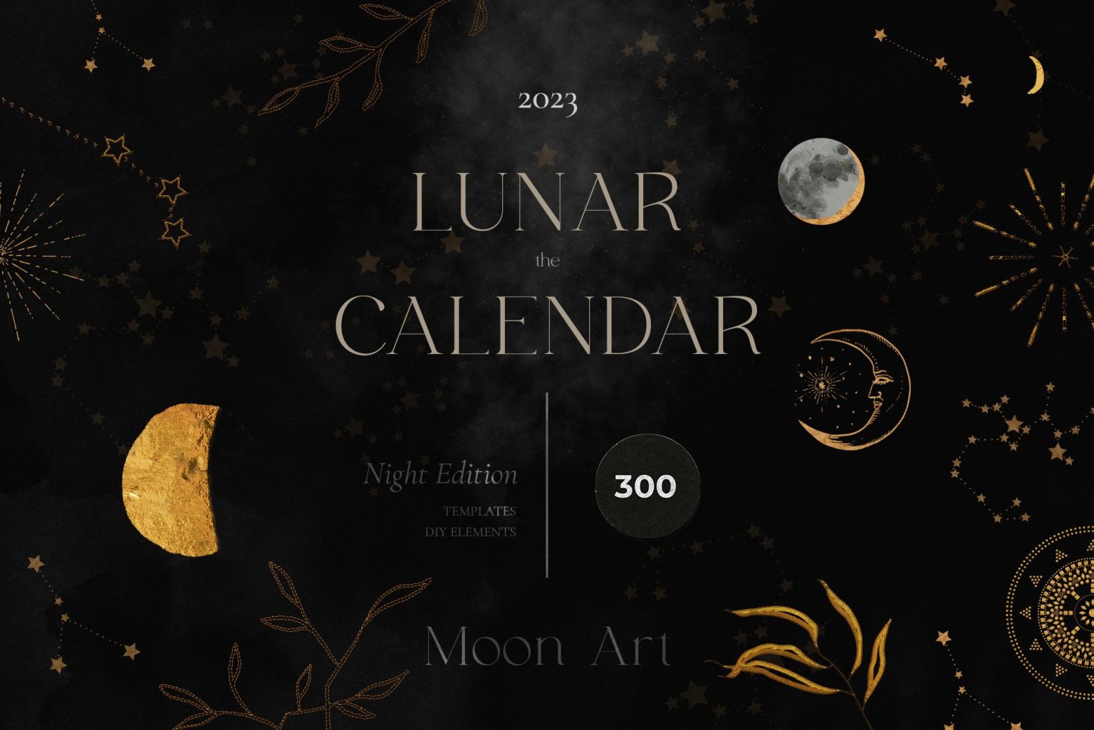 Lunar Calendar 2023 - Night Edition Moon Phases - Design Cuts