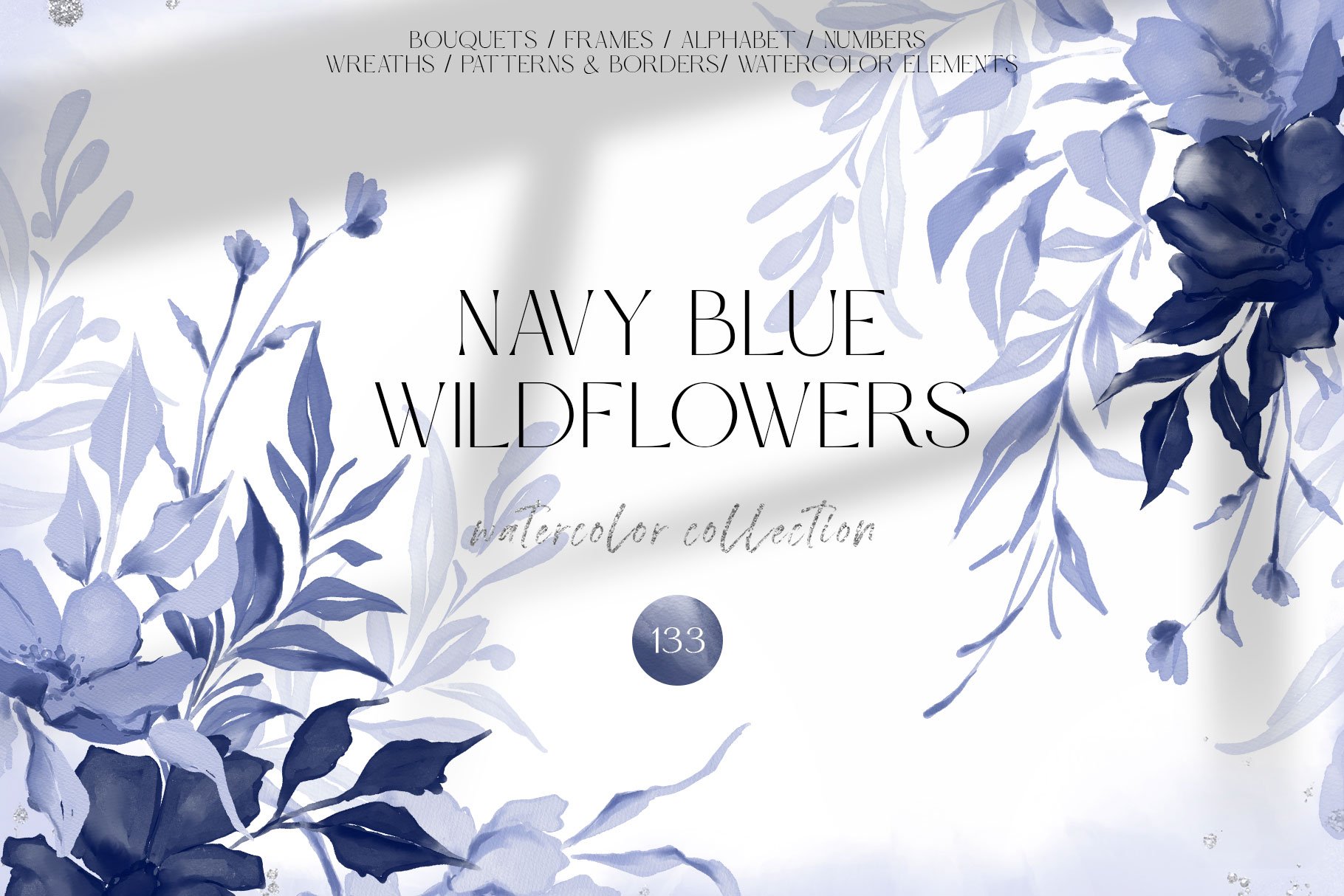 navy blue flowers clip art