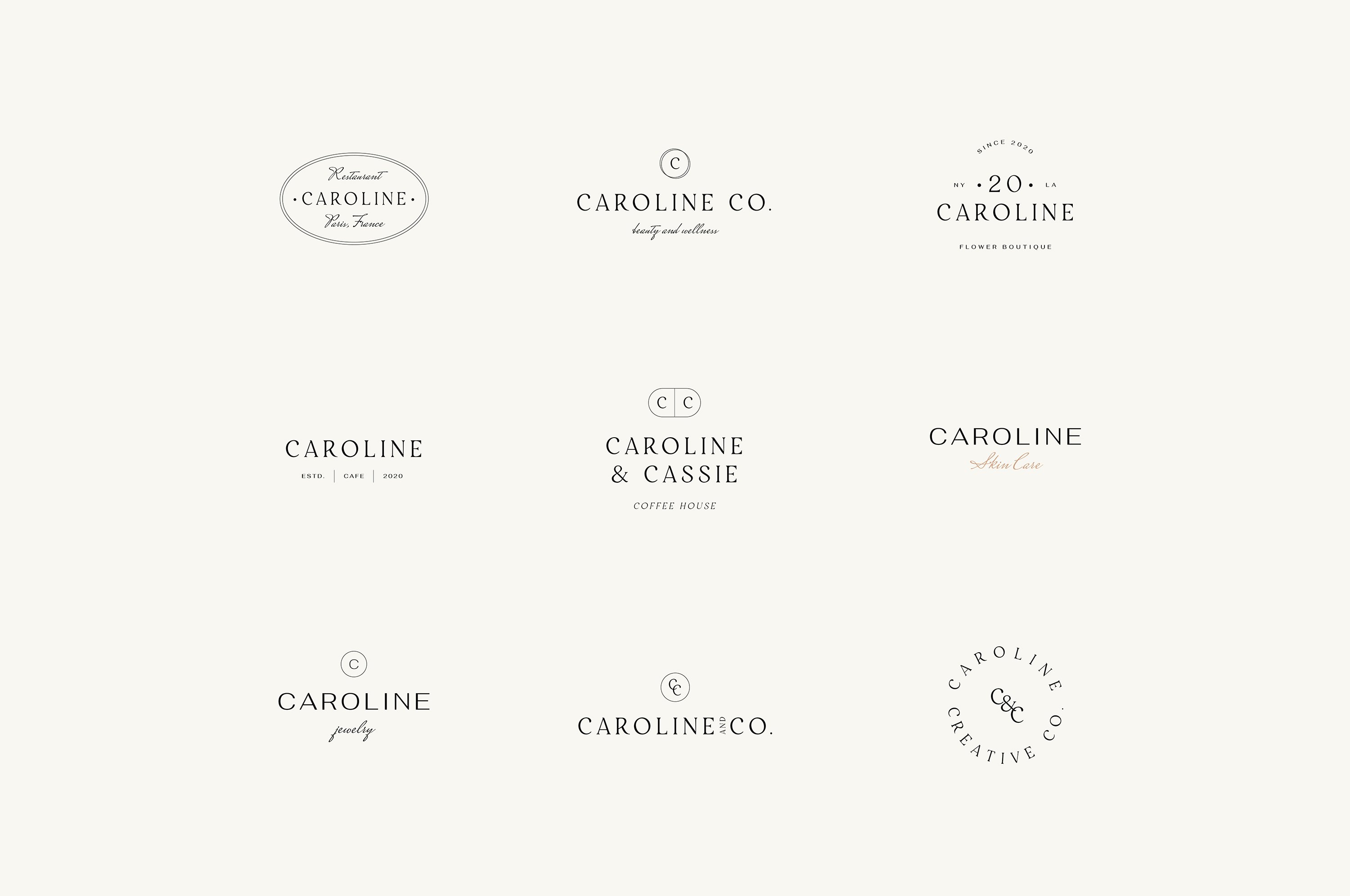 Caroline Minimal Logo Kit AI EPS PSD - Design Cuts