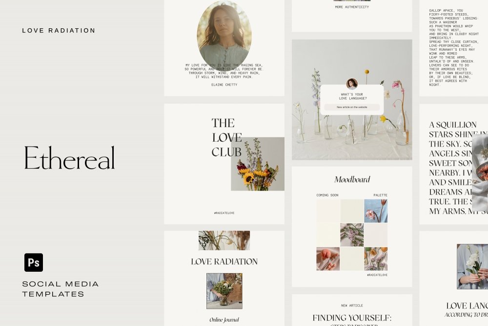 Ethereal Minimal Instagram Social Media Templates Posts Stories PS ...