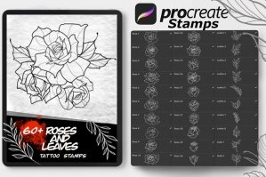 60 Roses & Leaves - Procreate Stamps - Photoshop Stamps