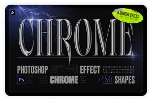 Chrome 3D Photoshop Effect & 120 Shapes