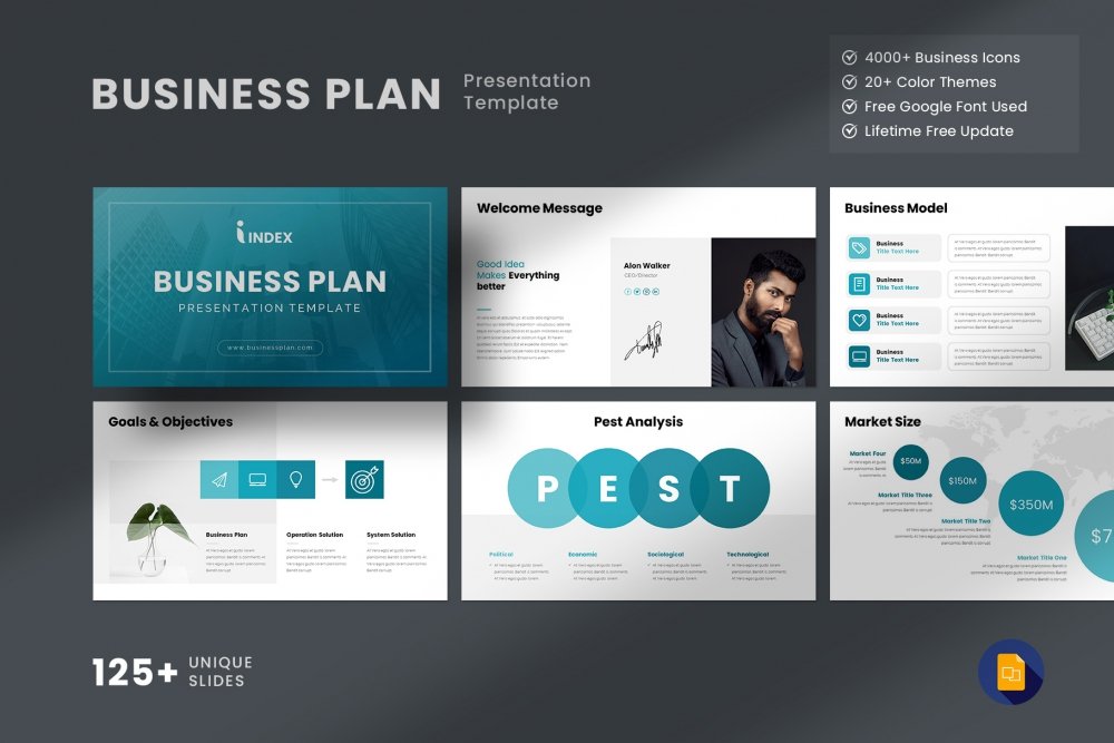 Business Plan Google Slides Presentation Template Design Cuts