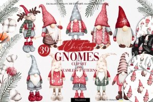 Christmas Gnomes Clipart And Seamless Patterns