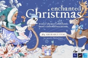 Enchanted Christmas Illustrations - Winter Princesses & Woodland Animals