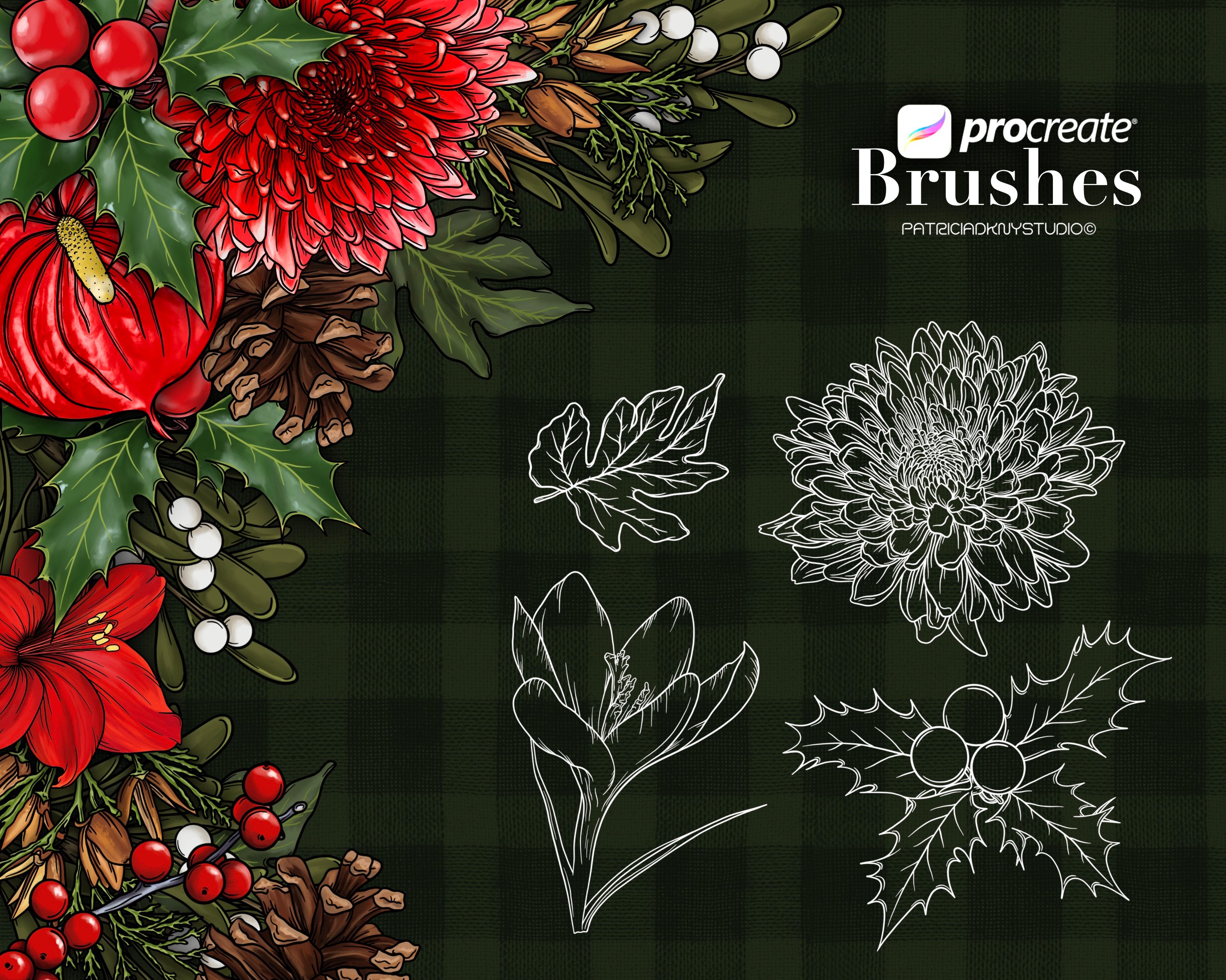 65 Procreate Floral Stamps Brushes - Design Cuts