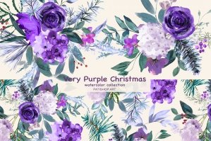 Watercolor Purple Christmas Clipart