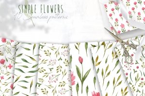 Watercolor Floral Seamless Patterns