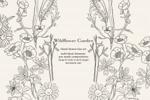 Line Art Wildflower Clipart Collection