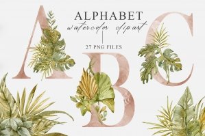 Watercolor Floral Tropical Alphabet Clipart