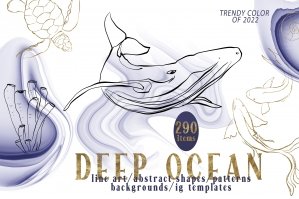 Ocean Animal Line Art And Alcohol Ink Collection