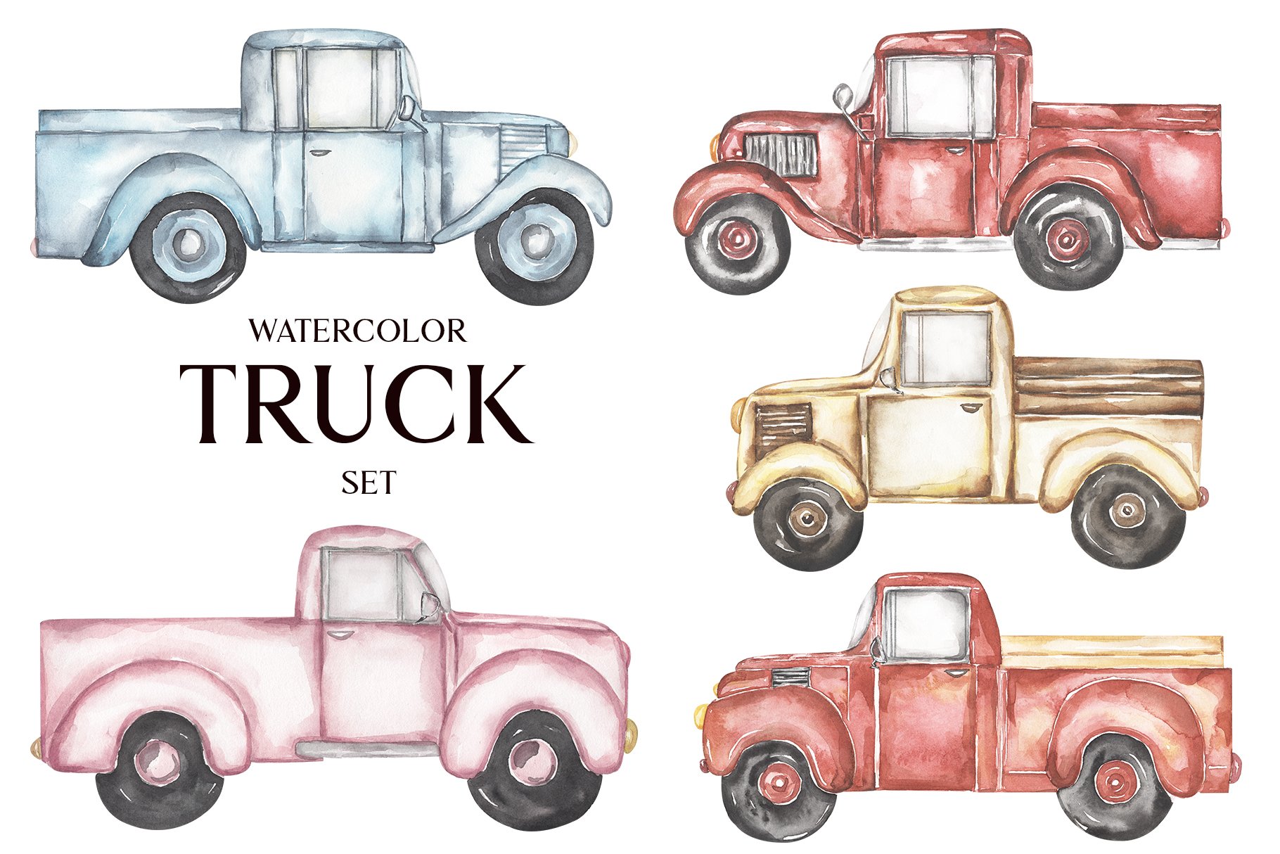 Watercolor Truck Set Design Cuts