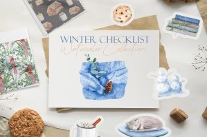Winter Checklist Watercolor Clipart PNG