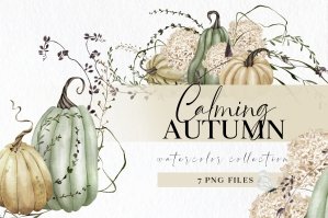 Fall Pumpkin Clipart With Wildflowers And Hydrangea Flowers In Neutral Colors