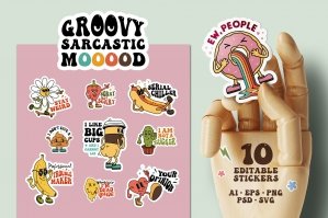 Groovy Sarcastic Mood - 10 Editable Stickers