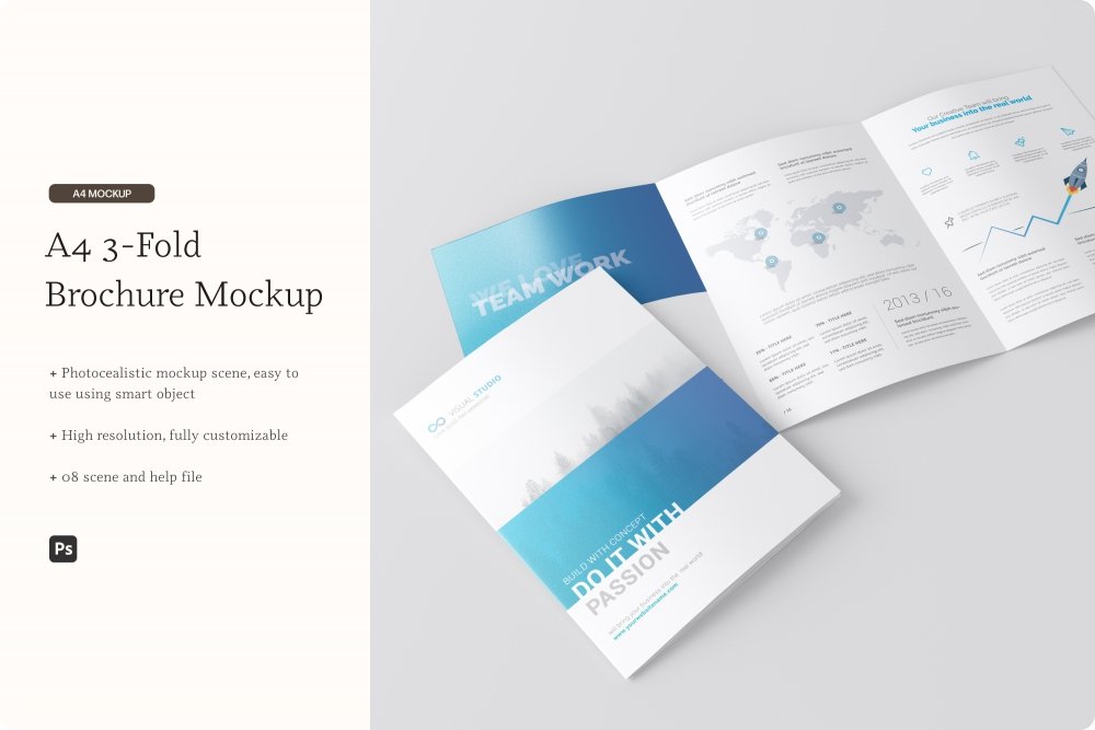 A4 3-fold Brochure Mockup - Design Cuts