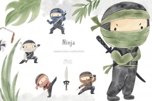 Ninja Watercolor Clipart