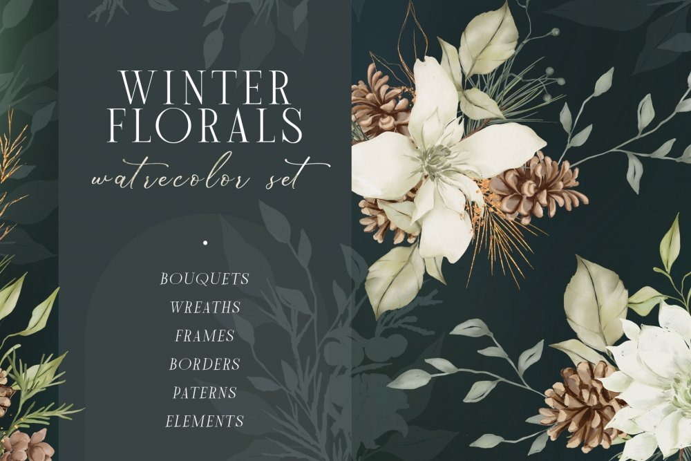 Poster A collection of winter floral branches painted in