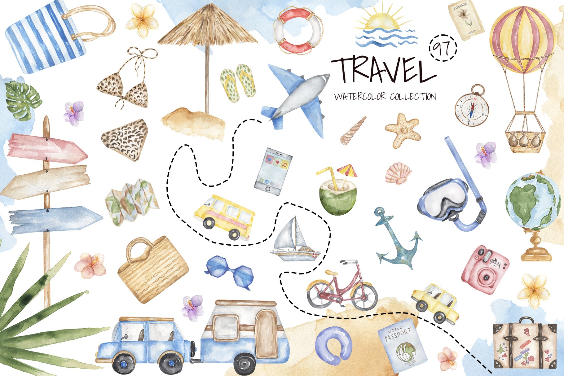 Watercolor Travel Clipart