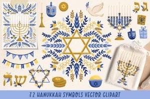 Hanukkah Symbols Vector Clipart