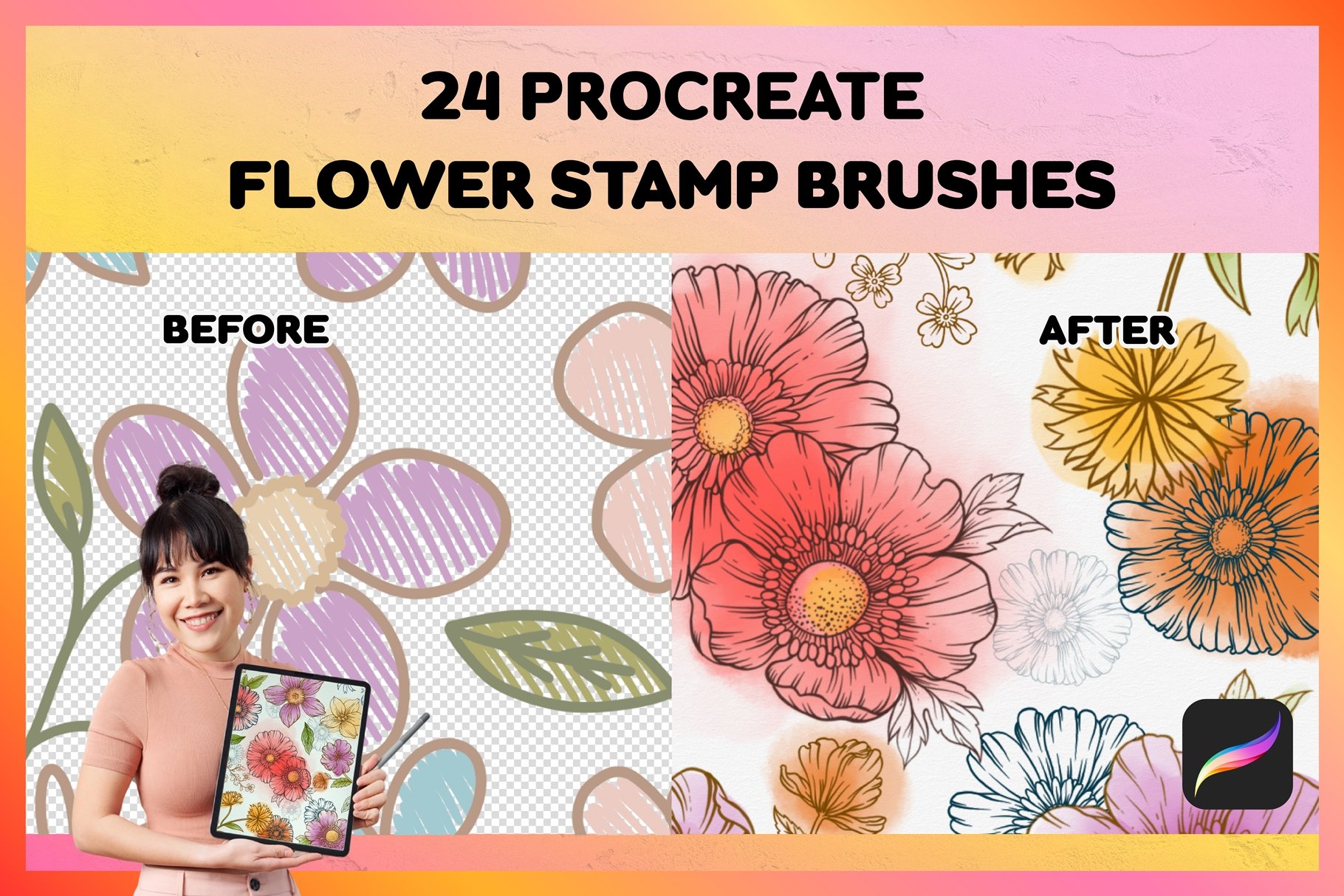 Procreate Flower Brushes  5 Small Flower Stamp Brushes - Design Cuts