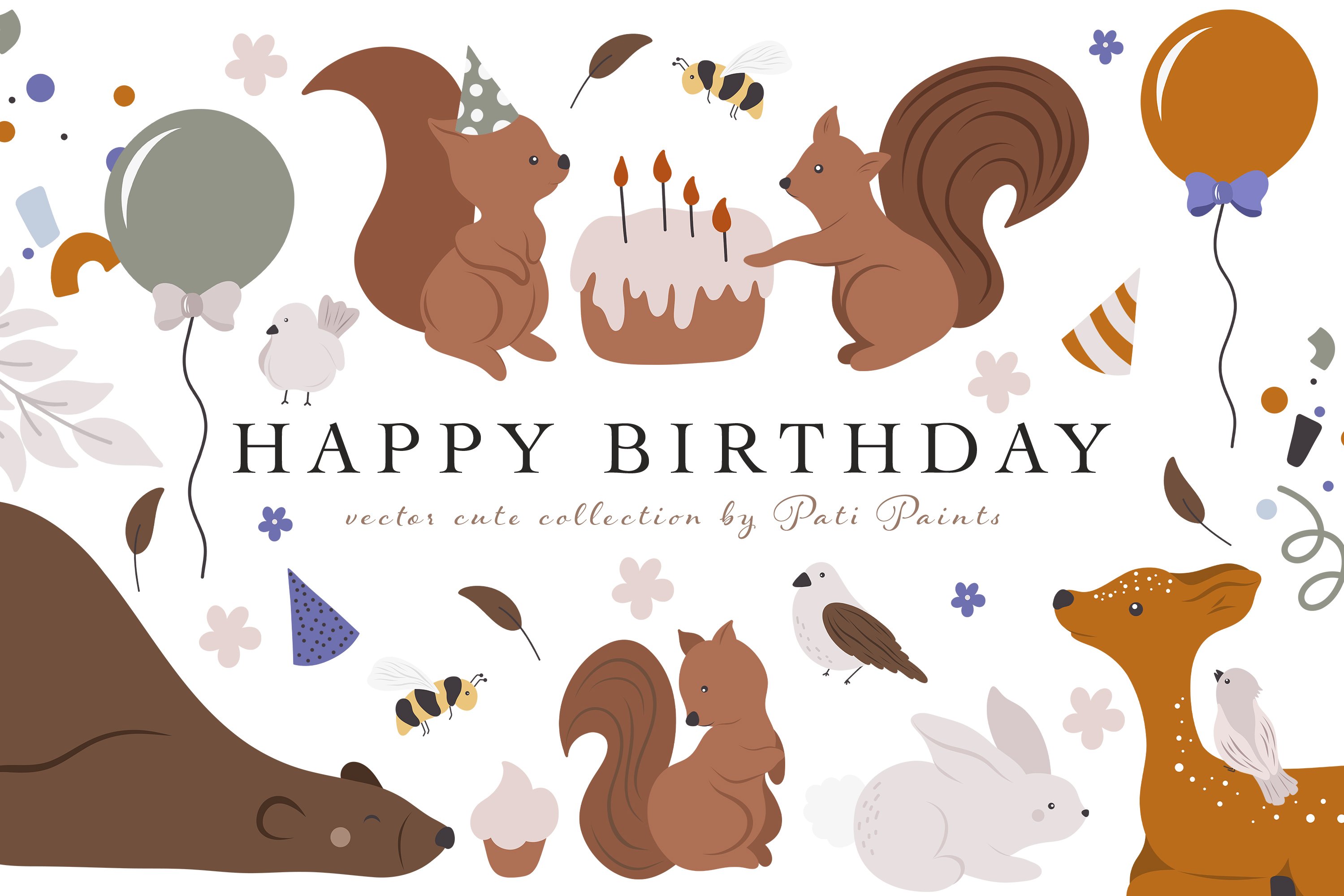 Happy Birthday Animal Party Vector Collection Design Cuts