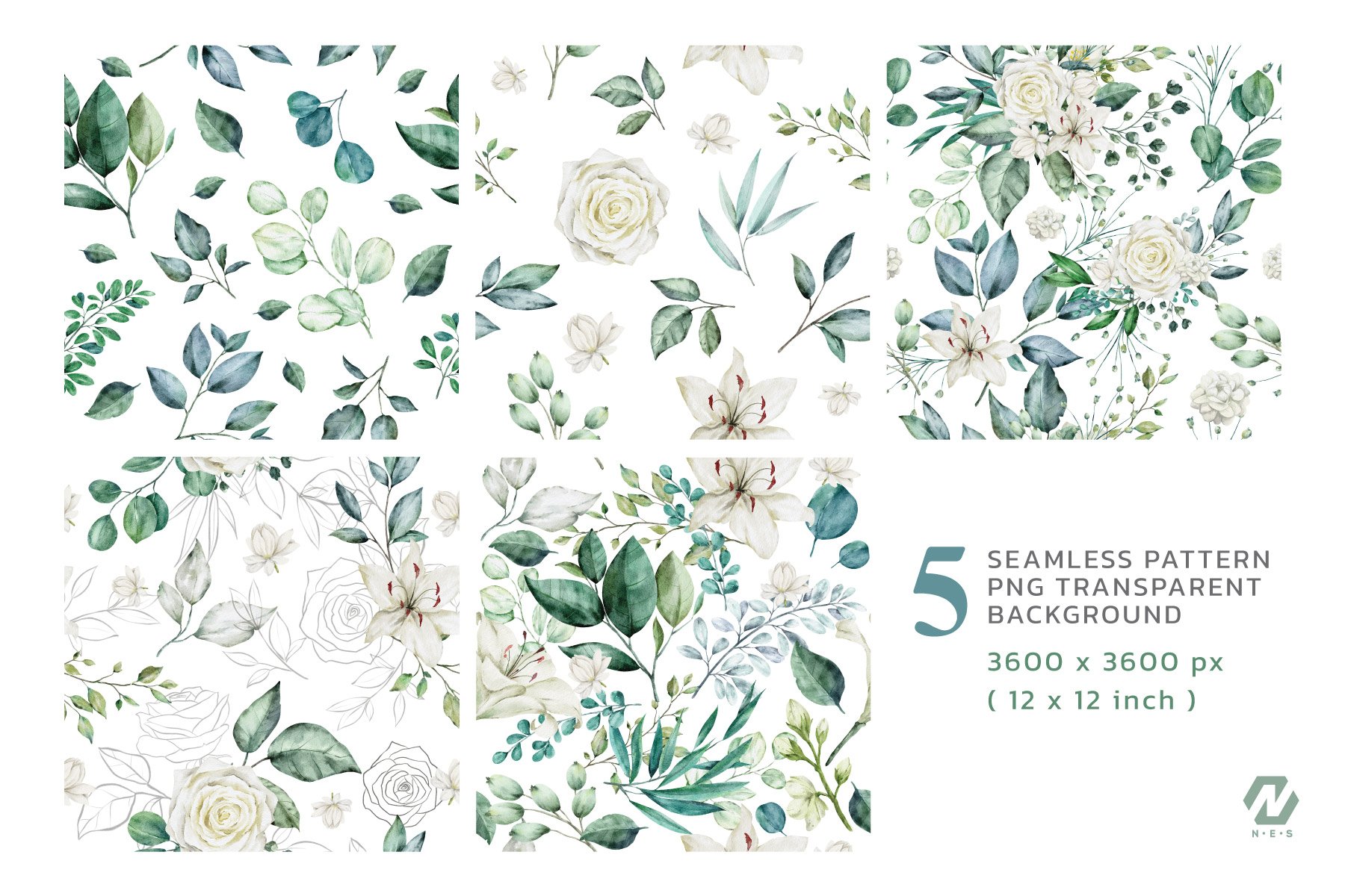 Green Leaves And White Flower Wedding Art Collection - Design Cuts