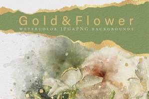 Gold & Flower Watercolor Backgrounds