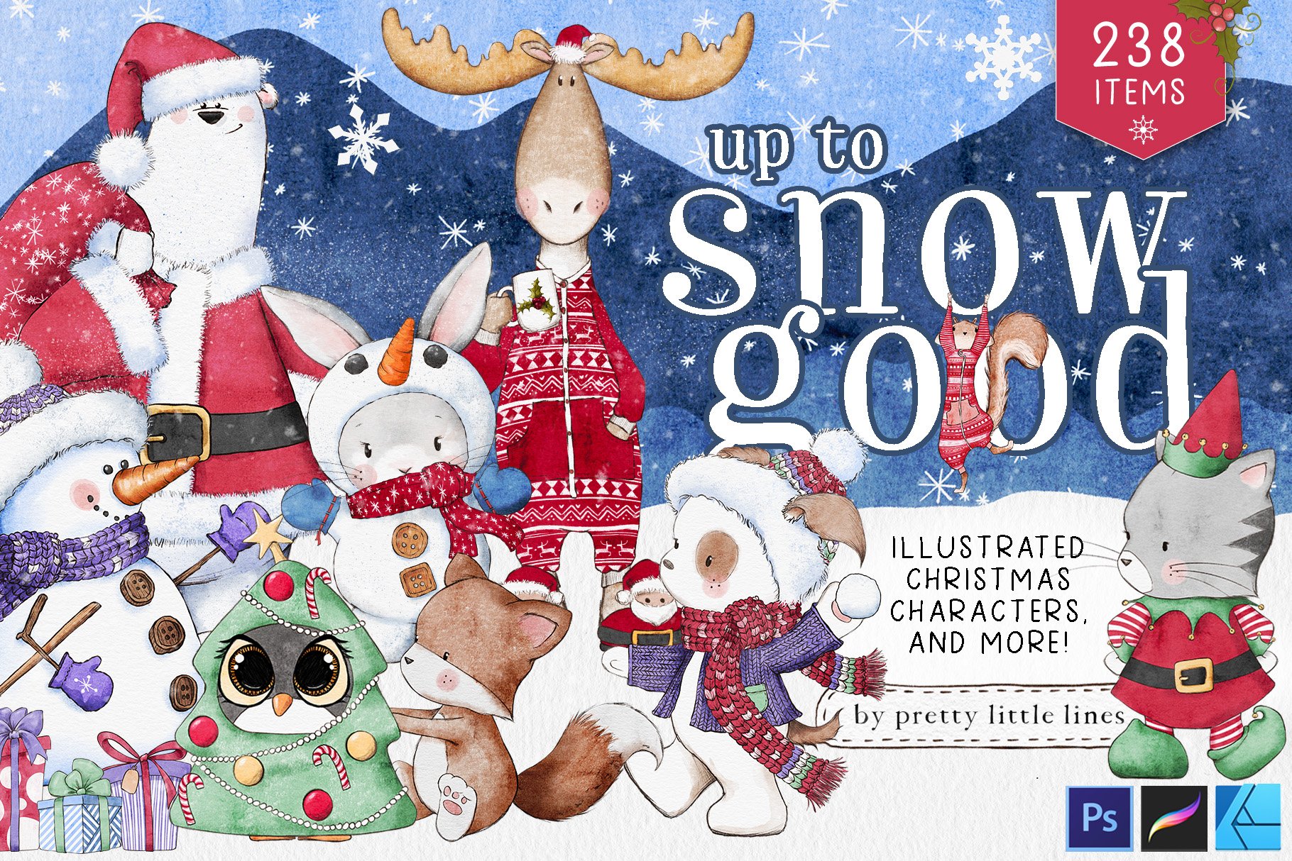 Up To Snow Good – Christmas Character Illustrations - Design Cuts