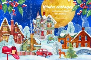 Winter Cottages PNG Clipart