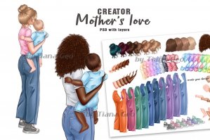 Mother And Baby Clipart Creator - PSD With Layers
