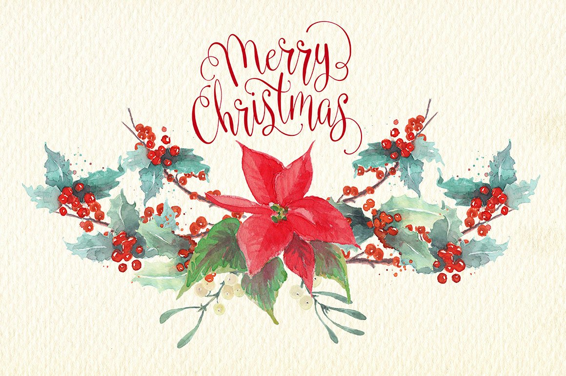 Christmas Cards Watercolor Clipart Design Cuts