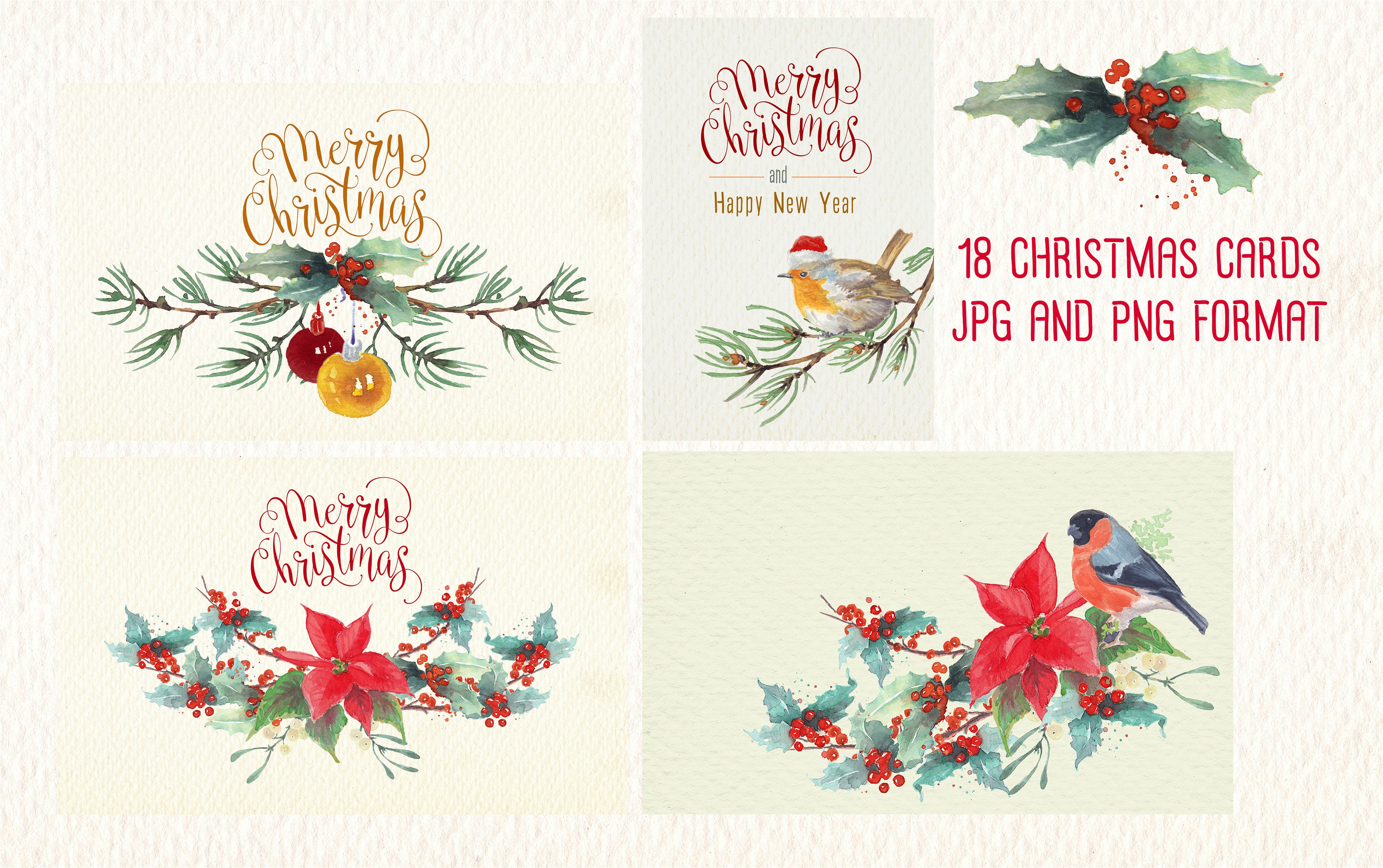 Christmas Cards Watercolor Clipart - Design Cuts