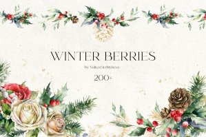 Winter Berries Watercolor Christmas Collection