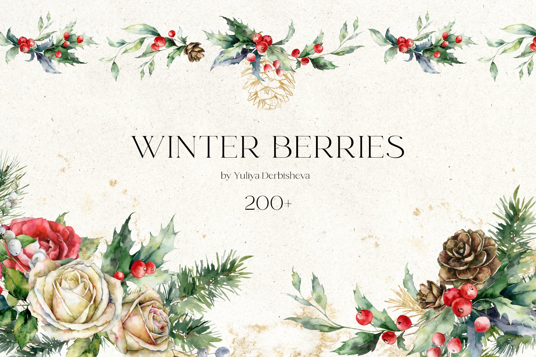 Winter Berries Watercolor Christmas Collection Design Cuts