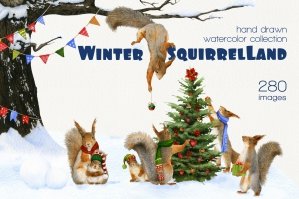Winter Squirrel Land Watercolor Collection