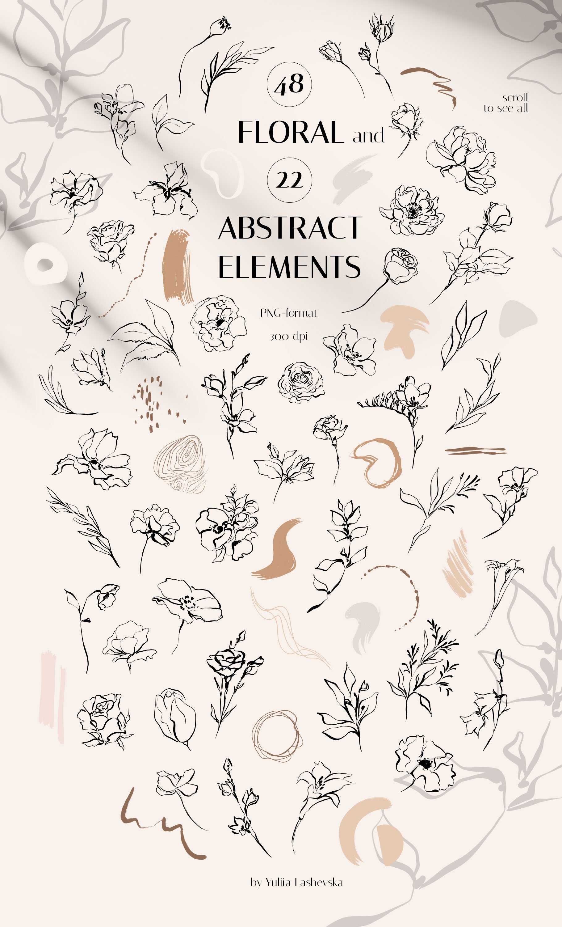 Inked Flowers Line Art Set - Design Cuts