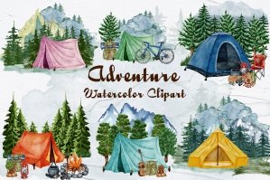 Camping Landscape Watercolor Clipart
