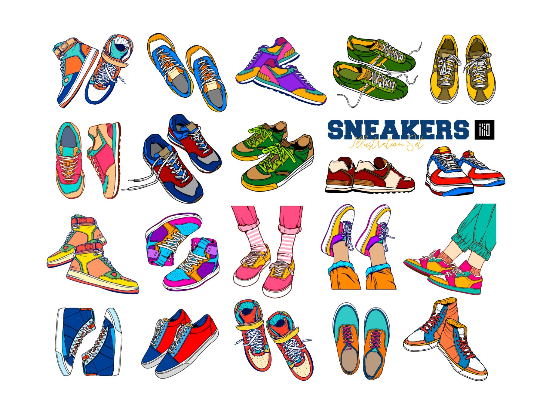 Sneaker Shoe Line Art. Flat Color Shoe Llustration Set Collection. Stock  Vector - Illustration of country, line: 233971470