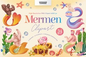 Mermen Clipart Illustration Pack
